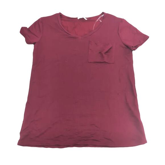 NWT GeeGee Rayon Blend Maroon T-Shirt Womens S Pocket V-Neck - Picture 2 of 7